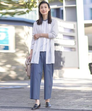 J.PRESS LADIES 【着丈が選べる・セットアップ対応・洗える・撥水・防汚】コットンFITTYシャーク ワイド アンクル パンツ ダルブルー系