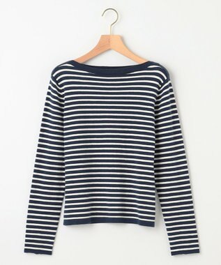 組曲 シルク混ニットロングＴシャツ ネイビー系1