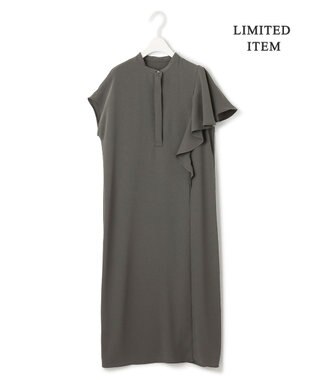 ICB 【接触冷感・UVケア・防シワ・洗える】エステルダブルクロス ラッフルスリーブワンピース グレー系