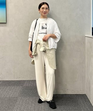 UNFILO L 【ウエストゴム】ライトジョーゼット イージーワイドパンツ アイボリー