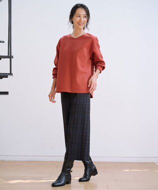 J.PRESS LADIES S milledタータンラメチェック ナロー スカート ネイビー系