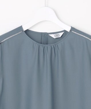 J.PRESS LADIES スパンソフトクロス刺繍 ブラウス ダルブルー系