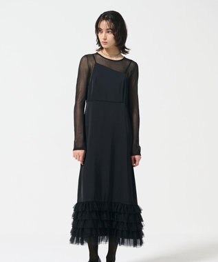 GRACE CONTINENTAL フリルチュールサテンキャミワンピース ブラック