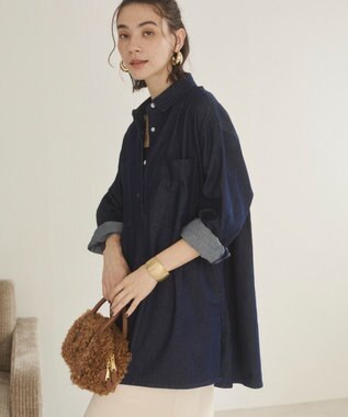 WEGO 【ANGIE VINTAGE】襟が選べる デニム チュニック シャツ （バンドカラー/レギュラーカラー） Dブルー