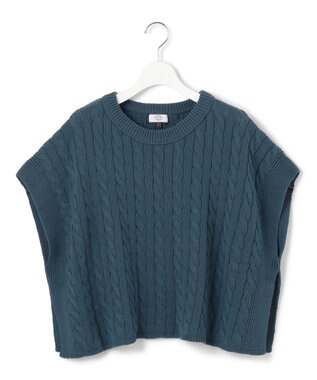 J.PRESS YORK STREET 【WOMEN】コットンニット ケーブルポンチョ ピーコックグリーン系