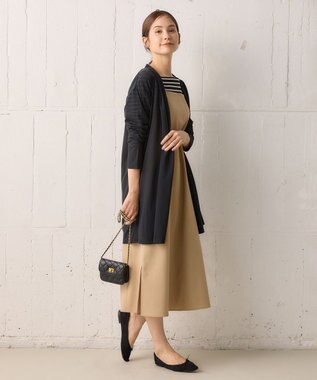 組曲 L 【洗える・シワになりにくい】リネン混オックスストレッチ キャミワンピース ベージュ系