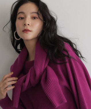 組曲 【加藤ローサさん着用】ウールカシミヤミックスボートネック ニット パープル系