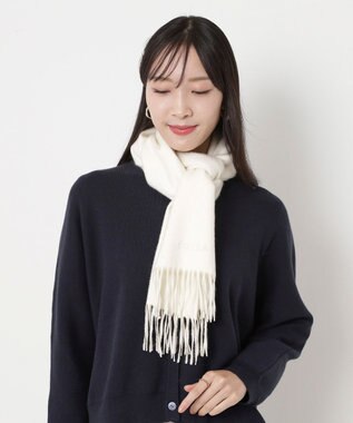 MOONBAT FURLA(フルラ）カシミヤ100％ 無地 マフラー ロゴ刺繍 手洗いOK オフホワイト