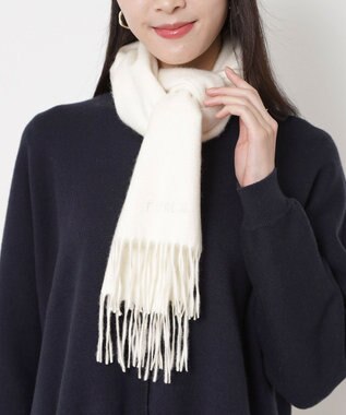 MOONBAT FURLA(フルラ）カシミヤ100％ 無地 マフラー ロゴ刺繍 手洗いOK