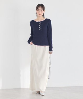 earth music&ecology バイカラーヘンリーネックニットプルオーバー Navy