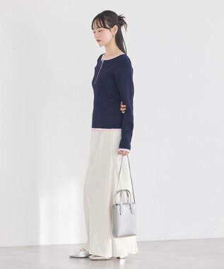 earth music&ecology バイカラーヘンリーネックニットプルオーバー Navy