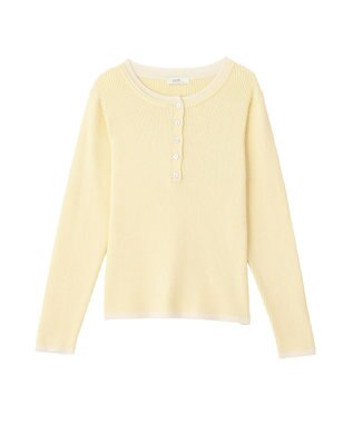 earth music&ecology バイカラーヘンリーネックニットプルオーバー Light Yellow