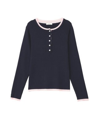 earth music&ecology バイカラーヘンリーネックニットプルオーバー Navy