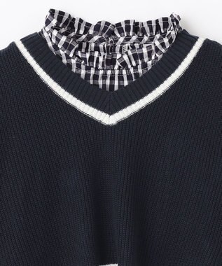 ANY KIDS ニットベスト × ワンピース セット ネイビー×ギンガム