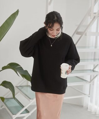 WEGO 【ユニセックス着用ITEM/裏起毛】リラックスフィットスウェットプルオーバー ブラック