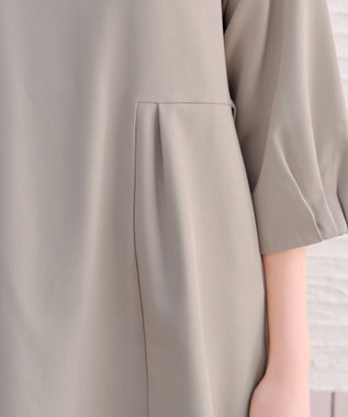 Tiaclasse リボン付きタックフレアチュニック グレージュ