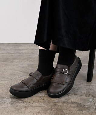 Pointer 日本製 本革フリンジ付き厚底ローファー ブラウン