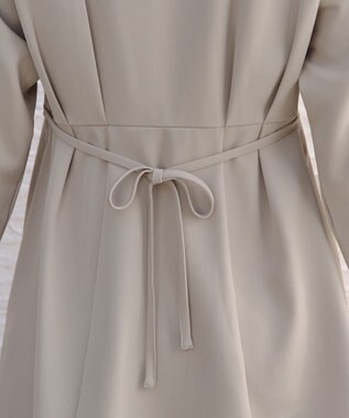 Tiaclasse リボン付きタックフレアチュニック グレージュ