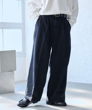 WEGO 【ウエストゴム】スーパーバギーデニムスラックス ブラック