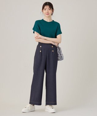 ANY SIS 【洗える】ボトルネックフレンチスリーブ ニットT ディープグリーン