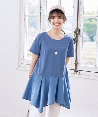Tiaclasse 【洗える】イレギュラーヘムチュニックブラウス ブルー×ブルー