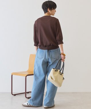 AMERICAN HOLIC 5分袖シアーVネックニットカーディガン Brown