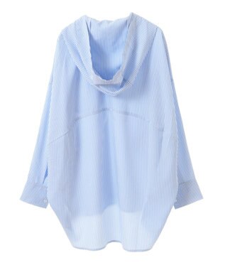 earth music&ecology フーディーシャツ Stripe Blue