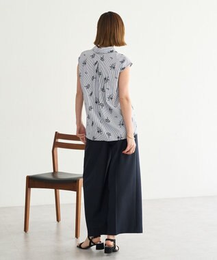 YECCA VECCA ストライプ柄フラワー刺繍シャツ Navy