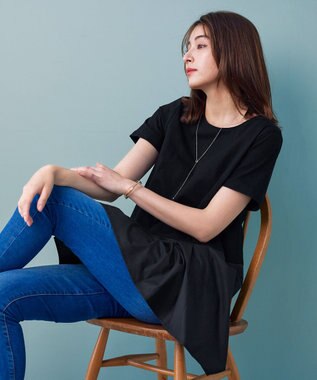 Tiaclasse L 【洗える】イレギュラーヘムチュニックブラウス ブラック×ブラック