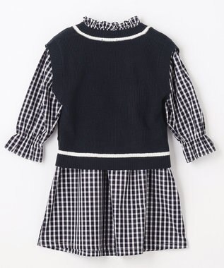 ANY KIDS ニットベスト × ワンピース セット ネイビー×ギンガム