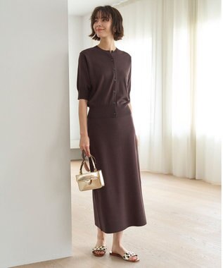 UNFILO L 【接触冷感/UVカット】スゴ機能美ニット Iラインスカート ブラウン