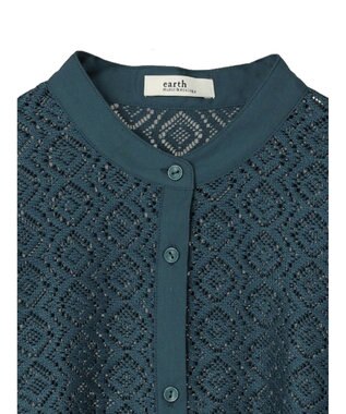 earth music&ecology レースバンドカラーシャツ Green