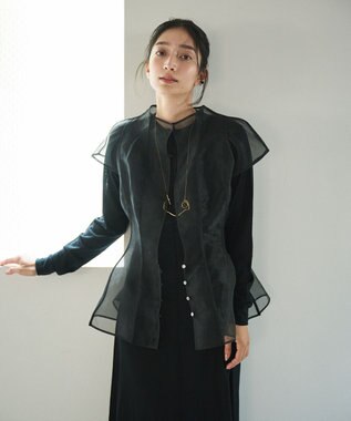 #Newans オーガンジーパネルブラウス ブラック