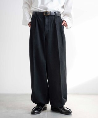 WEGO 【ウエストゴム】スーパーバギーデニムスラックス ブラック