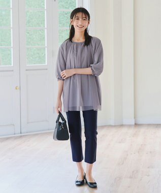 Tiaclasse 【洗える】チュールボリュームチュニック ラベンダーグレー