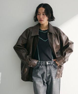 Green Parks ・ＥＬＥＮＣＡＲＥ　ＤＵＥ　合皮ステンカラーブルゾ Brown