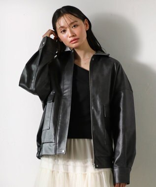 Green Parks ・ＥＬＥＮＣＡＲＥ　ＤＵＥ　合皮ステンカラーブルゾ Black