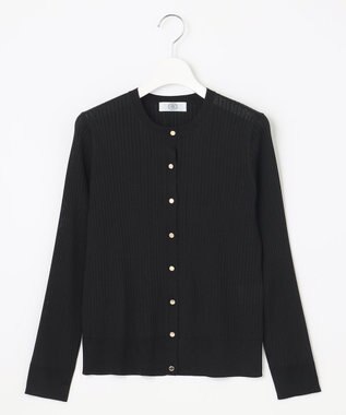 J.PRESS LADIES 【洗える・イージーケア】 SYNTHETIC BASIC ワイドリブ クルーネック カーディガン ブラック系