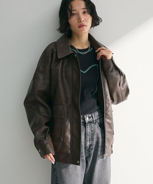 Green Parks ・ＥＬＥＮＣＡＲＥ　ＤＵＥ　合皮ステンカラーブルゾ Brown