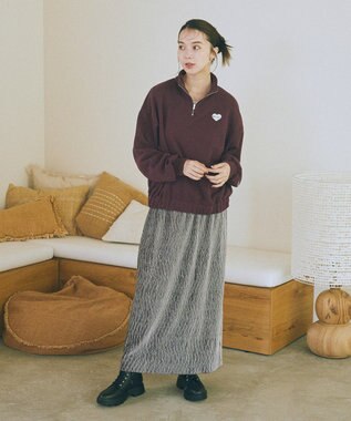 earth music&ecology Ｃｈａｍｐｉｏｎ×ｅｍａｅハーフジップハートスウェット Wine