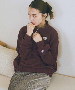earth music&ecology Ｃｈａｍｐｉｏｎ×ｅｍａｅハーフジップハートスウェット Wine