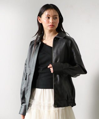 Green Parks ・ＥＬＥＮＣＡＲＥ　ＤＵＥ　合皮ステンカラーブルゾ Black