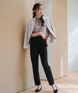 Tiaclasse 【洗える】スエードポンチテーパードパンツ ブラック