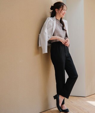 Tiaclasse 【洗える】スエードポンチテーパードパンツ ブラック