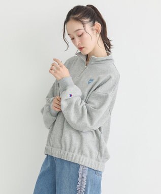 earth music&ecology Ｃｈａｍｐｉｏｎ×ｅｍａｅハーフジップハートスウェット Gray Mixture