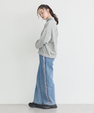 earth music&ecology Ｃｈａｍｐｉｏｎ×ｅｍａｅハーフジップハートスウェット Gray Mixture