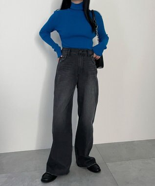 WEGO 【新色追加/美脚/XSSMLサイズ展開】ストレートデニムパンツ ブラック