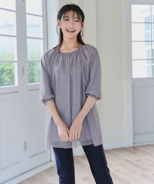 Tiaclasse 【洗える】チュールボリュームチュニック ラベンダーグレー