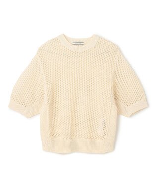 BEIGE， 【洗える】ALOE / コットンメッシュ半袖クルーネックニット Ecru