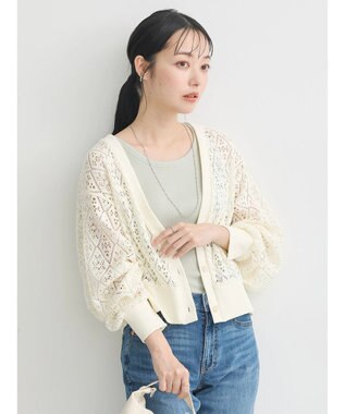 earth music&ecology ラッセルレースカーディガン Ivory